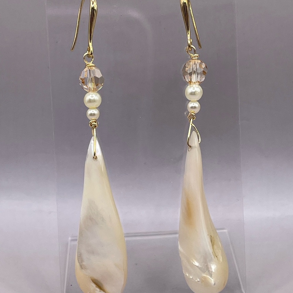 Vintage Faux Pearl Teardrop Earrings with Abalone Shell and French Hooks.